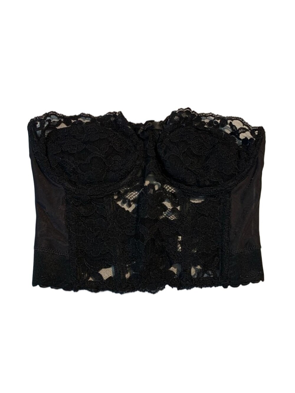 Victoria's Secret Vintage Gold Label Black Lace Bustier Corset Bra Top Floral